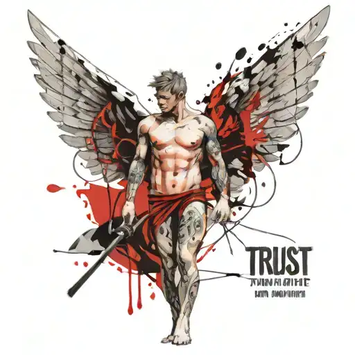 Topless Male Angel With A Banner Below Reading 'Trust Yourself'