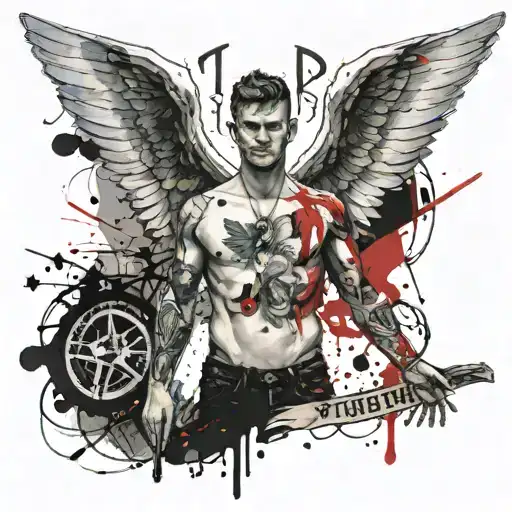 Topless Male Angel With Open Wings And A Banner Underneath 'Trust Yourself'