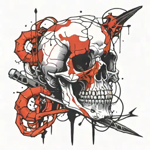 Skull Dagger Spider Snake Intertwined Blood Dripping From Its Wounds
