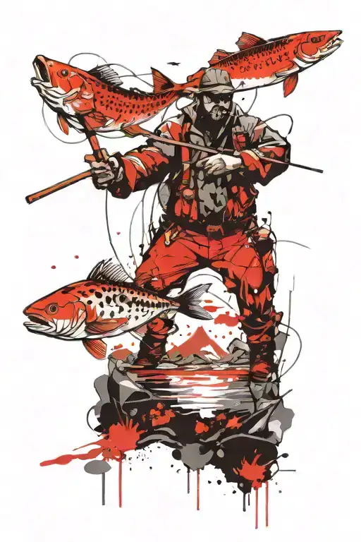 Mountain Landscape With A Fisherman By The River