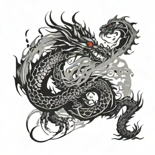 Dragon As The Chinese Black And White Symbol Intertwined