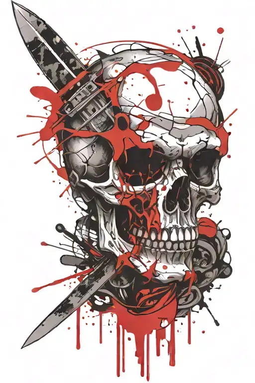 Skull With Knife Sticking Through It