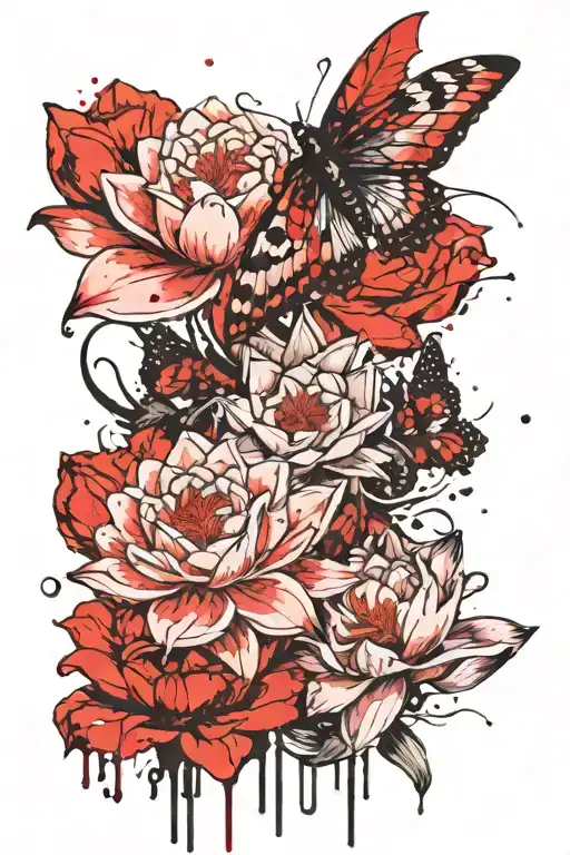 Carnation And Water Lily Flowers With Butter Fly