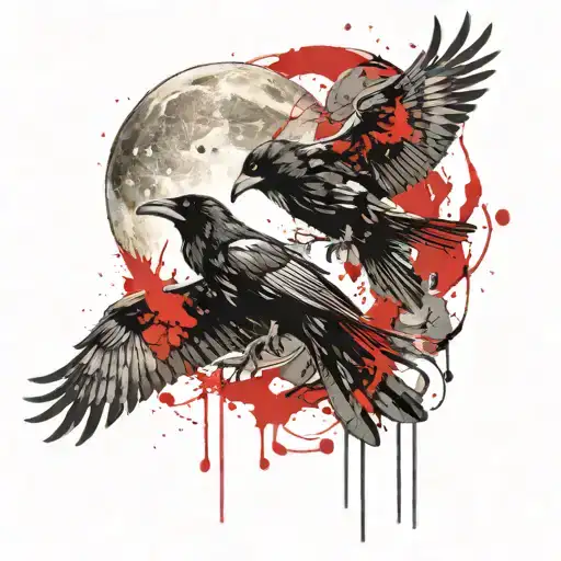 Ravens Flying Moon Merging Together