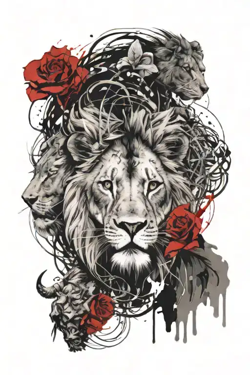 Tribute To Parents With Lion And Lioness And Roots In The Background