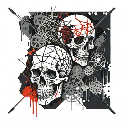 Skull Twins With Intricate Web Patterns Intertwining Between Them