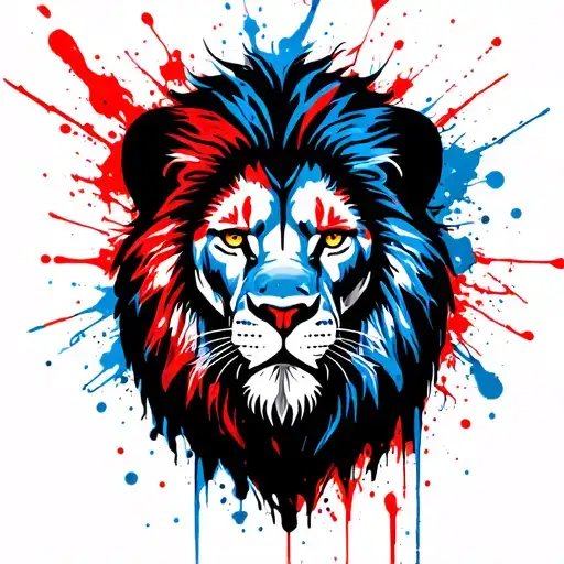Blue Red White Lion Head
