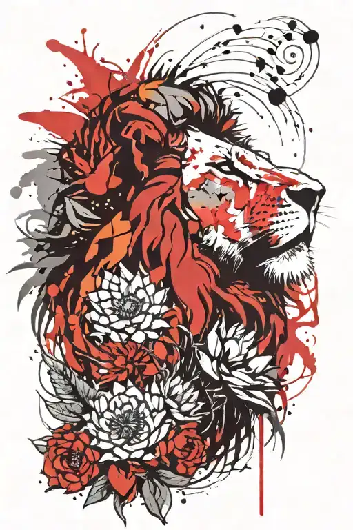 Lion Face With Fynbos And Proteas