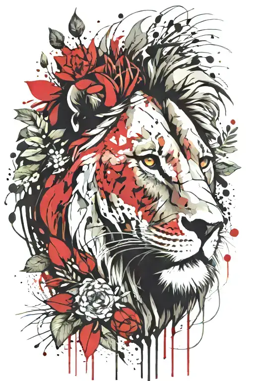 Lion Face With Fynbos And Proteas