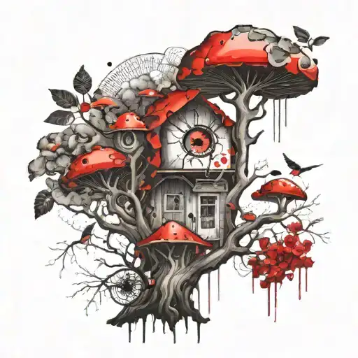 Tree With Eyes And Mushrooms