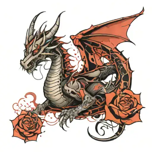 Design A Tattoo On A Dragon Women With A Fire Rose On It