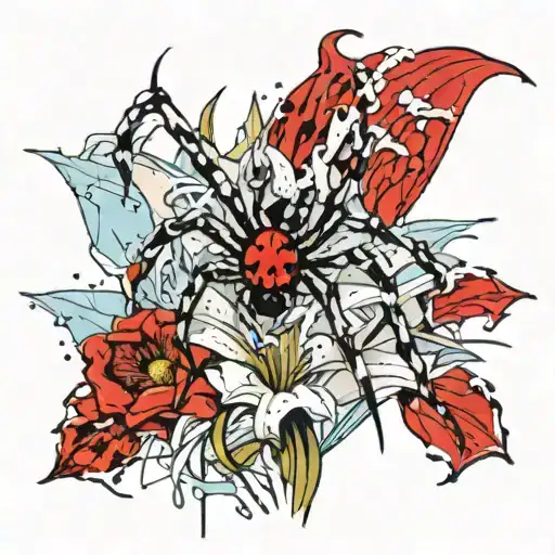 Spider On Lily Flower With Royal Flush In Background