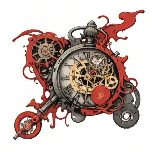 Moon And Pocket Watch Mechanism Intertwined