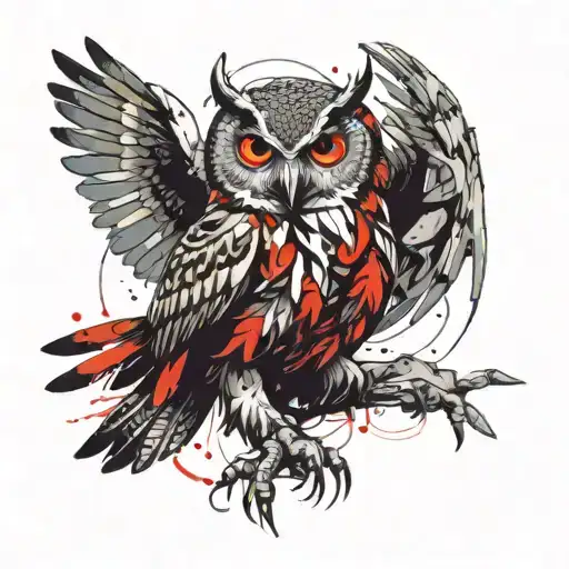 Owl With Spreaded Wings Holding A Snake In Her Claws