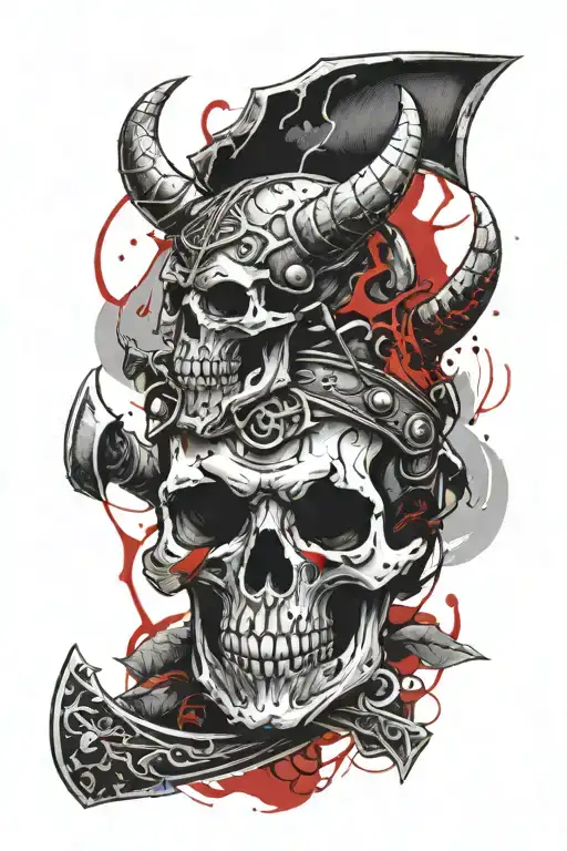 Skull Viking With Graveyard And Axe