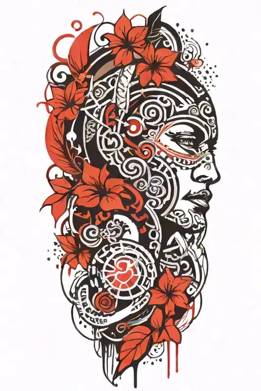 Polynesian Tattoo With Twines And Curves Going Thru