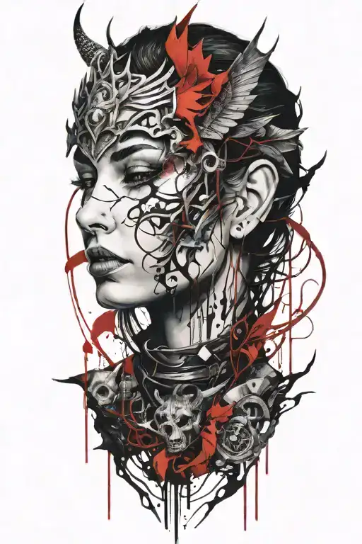 A Dragon Wings Spread And A Beautiful Woman's Face