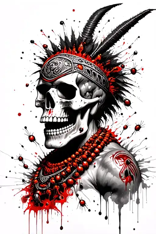 Polynesian Warrior Skull Wear A Necklace Made Of Fire Ants