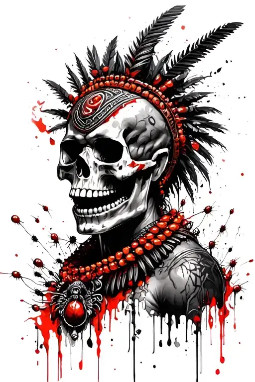 Polynesian Warrior Skull Wear A Necklace Made Of Fire Ants
