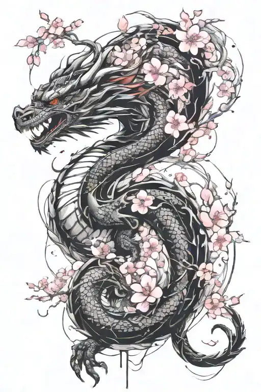 Dragon And Cherry Blossom Tree