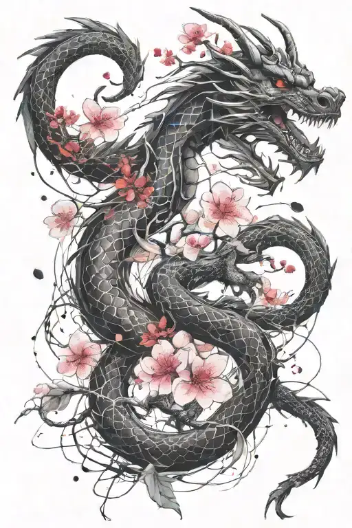 Dragon And Cherry Blossom Tree