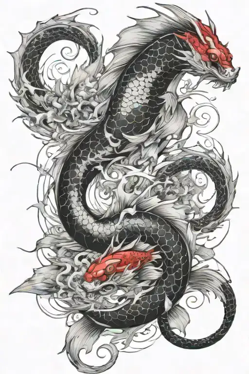 Dragons Koi Fish Waves Crashing