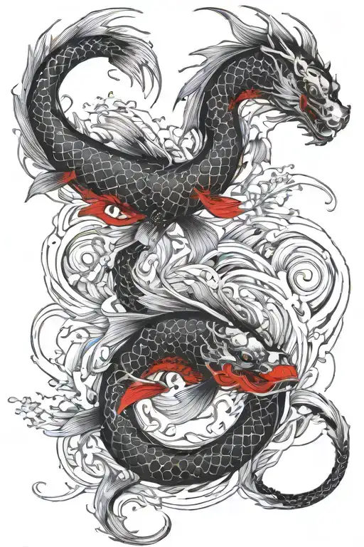 Dragons Koi Fish Waves Crashing