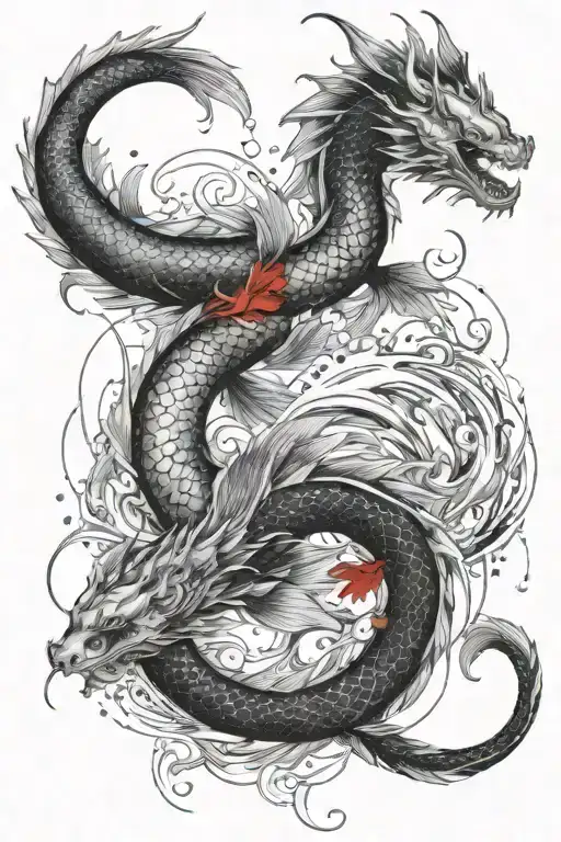 Dragons Koi Fish Waves