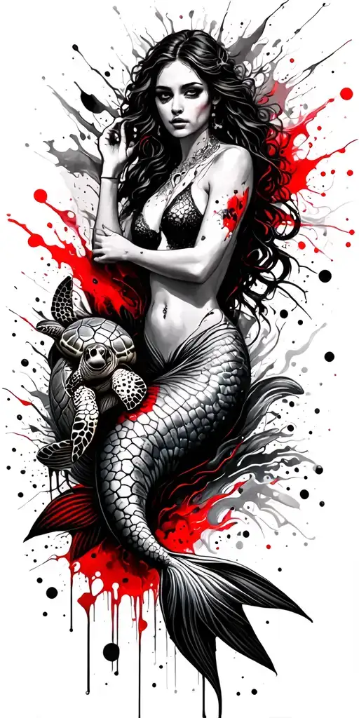 Ocean With Mermaids And Sea Turtle