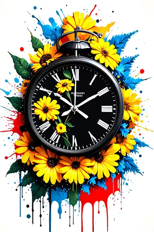 Clock With Yellow And Blue Flowers