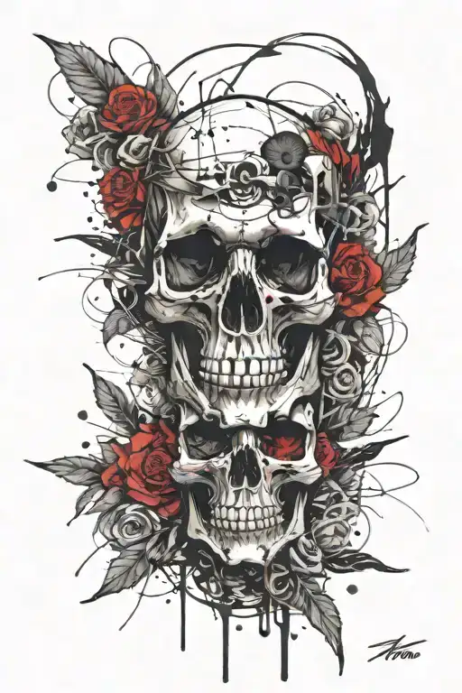 Skull And Roses Intertwined