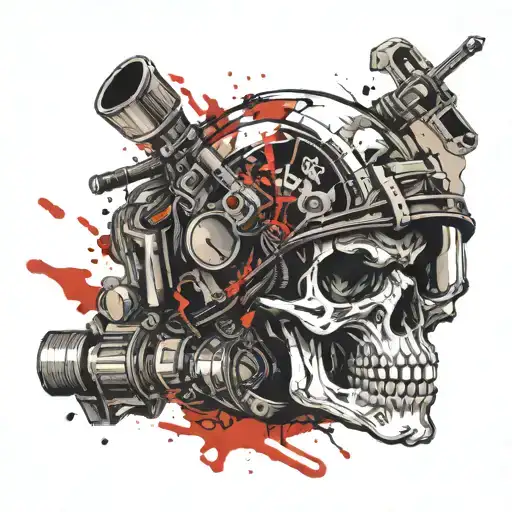 Motocross Skull In Helmet With Gun Pointing Temple
