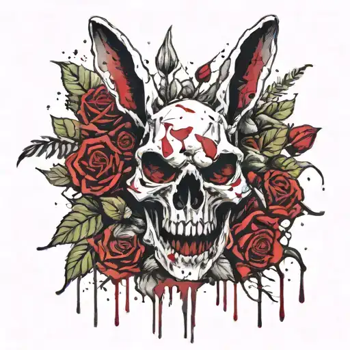 Demonic Rabbit Skull Surrounded By Roses