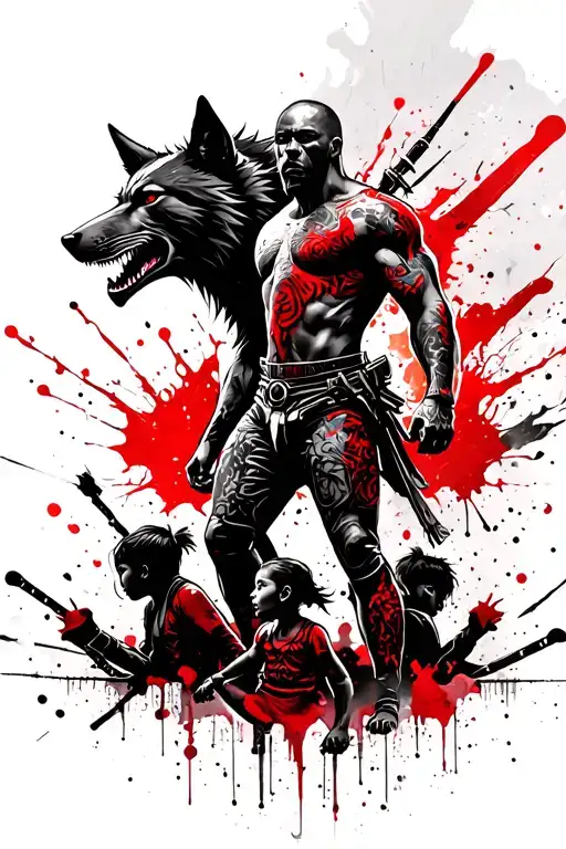 Spartan Trash Polka With Wolf And Children Behind Him