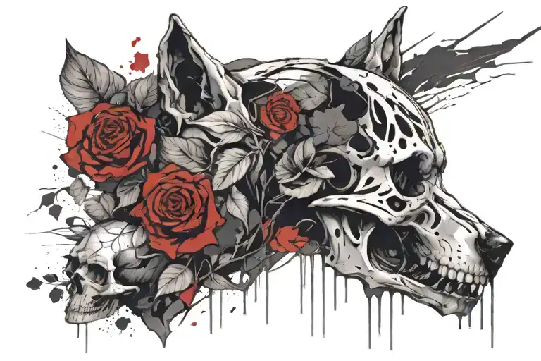 Skull And Wolf Blended By Roses