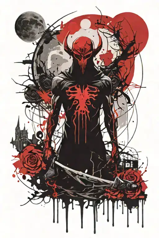 Shadow Demon Standing Under A Full Moon