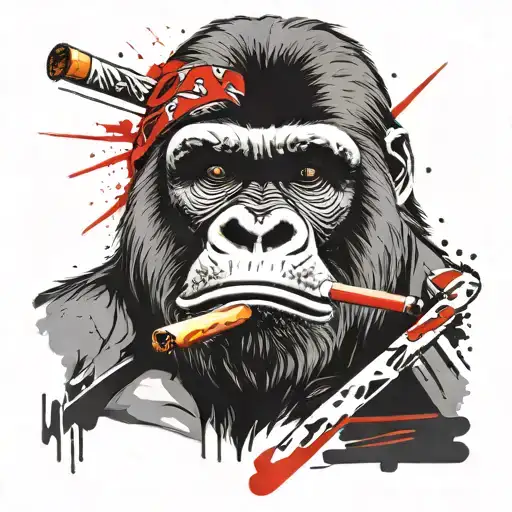 Aggressive Gorilla With Cigar Bandana Around Head War Background
