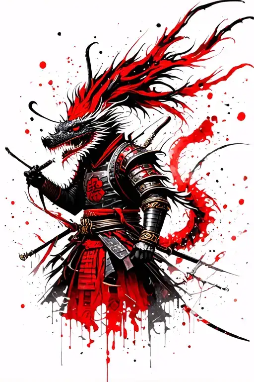 Samurai With Dragon Behind