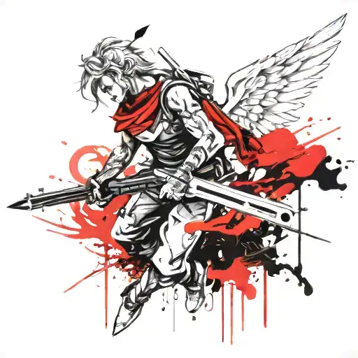 Angel Holding A Sword Devil Holding A Rifle Intertwined