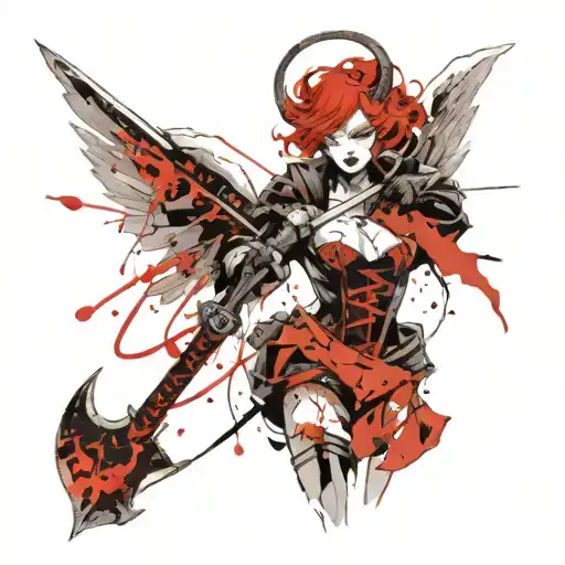 Angel Holding A Sword Devil Holding A Rifle