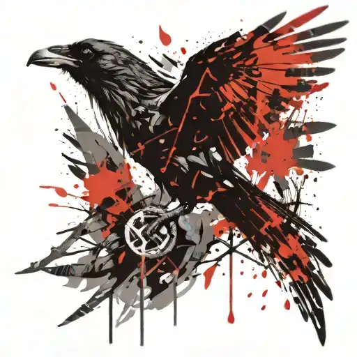 Raven Flying Away Odin Nordic Forest With Runes Intertwined