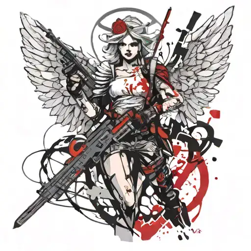 Angel With Sword And Devil With A Rifle Intertwined