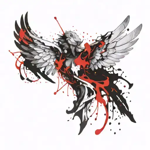 Angel Wings Spread Wide With Paint Splash