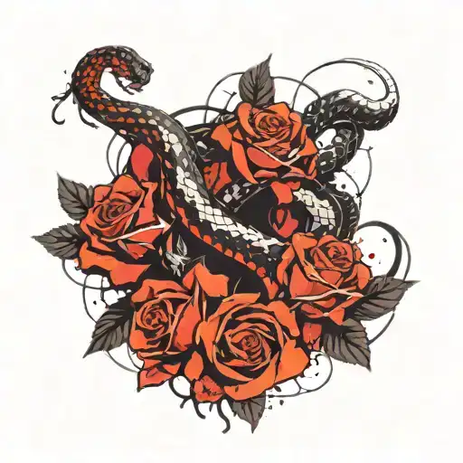Snake And Roses Intertwined