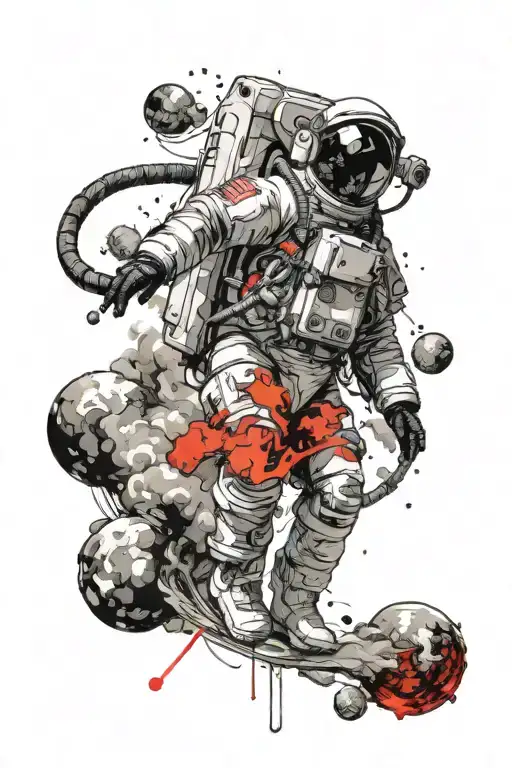Astronaut With Planets And Smoke Rising