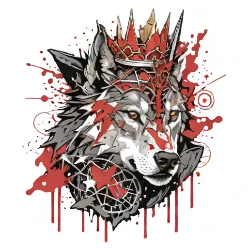 A Towering Silver Direwolf With King Joffrey's Crown Bathed In Blood
