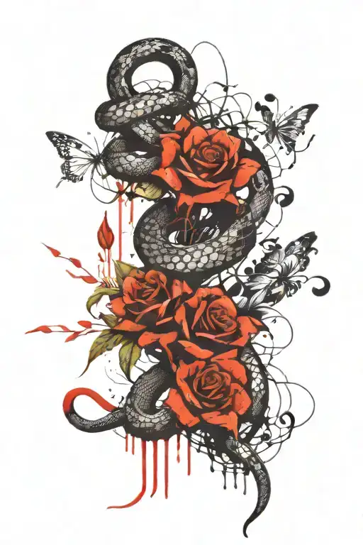 Snake And Flowers Intertwined