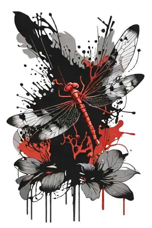 Abstract Dragonfly And Lotus Flower