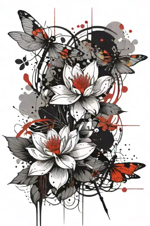 Abstract Lotus Flower And Dragonfly