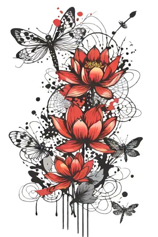 Abstract Lotus Flower And Dragonfly Perched